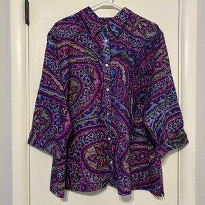 LRL Ralph Lauren Women's Plus Purple Paisley Button-Front Shirt Top Blouse 2X
